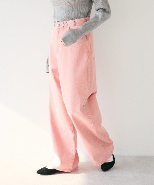 CRAFT STANDARD BOUTIQUE(クラフトスタンダードブティック)の「ホックワイドパンツ(チノパンツ・レディース・ブラック/カーキ/ピンク/ブラウン/パープル・M/L)」の5枚目の写真
