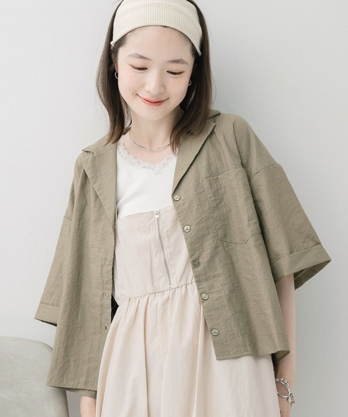 RETRO GIRL（レトロガール）の「開襟ショートSH（シャツ/ブラウス・レディース・ブラック/ブラウン/グリーン/ナチュラル・FREE）」の4枚目の写真