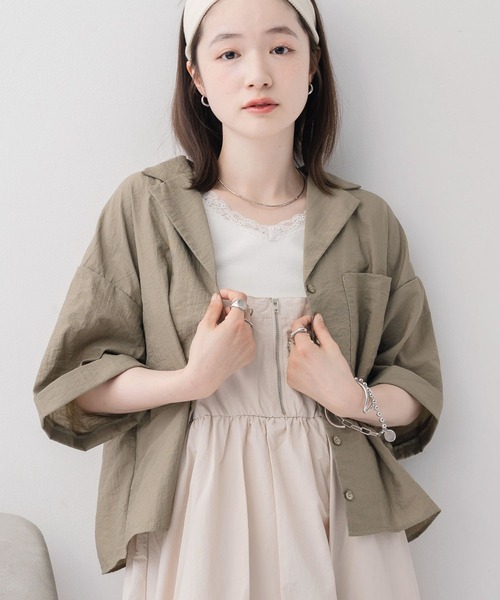 RETRO GIRL（レトロガール）の「開襟ショートSH（シャツ/ブラウス・レディース・ブラック/ブラウン/グリーン/ナチュラル・FREE）」の19枚目の写真