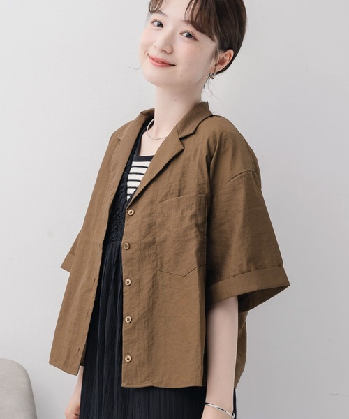RETRO GIRL（レトロガール）の「開襟ショートSH（シャツ/ブラウス・レディース・ブラック/ブラウン/グリーン/ナチュラル・FREE）」の12枚目の写真