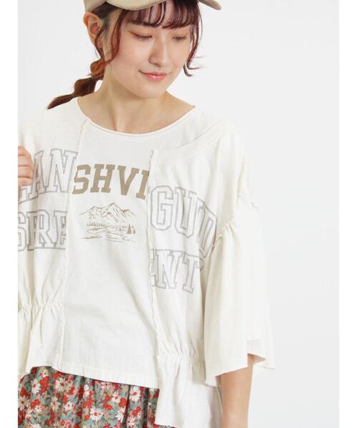 Samansa Mos2(サマンサ モスモス)の「切替ロゴTシャツ(Tシャツ/カットソー・レディース・イエロー/オフホワイト/チャコールグレー/パープル・F)」の2枚目の写真