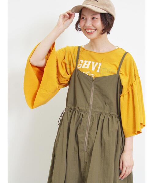 Samansa Mos2(サマンサ モスモス)の「切替ロゴTシャツ(Tシャツ/カットソー・レディース・イエロー/オフホワイト/チャコールグレー/パープル・F)」の4枚目の写真