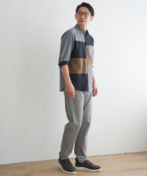 ikka(イッカ)の「7分袖ブロックス スエード調切り替えシャツ(シャツ/ブラウス・メンズ・ネイビー/ホワイト・L/M/S/XL)」の6枚目の写真