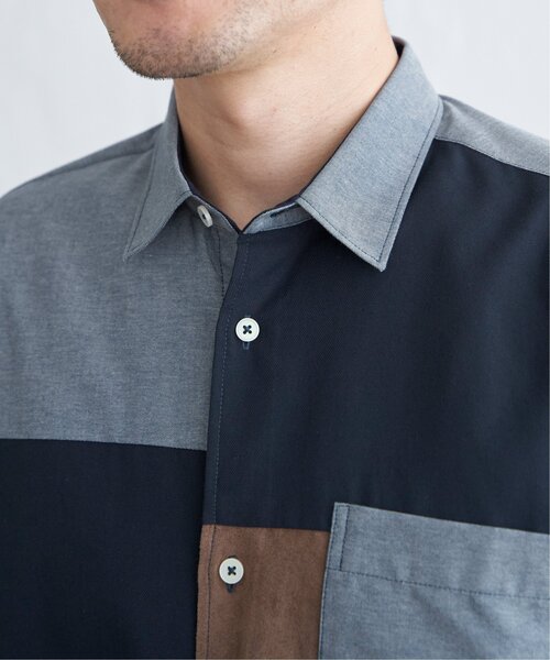 ikka(イッカ)の「7分袖ブロックス スエード調切り替えシャツ(シャツ/ブラウス・メンズ・ネイビー/ホワイト・L/M/S/XL)」の13枚目の写真