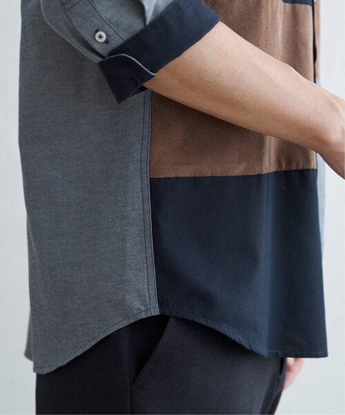 ikka(イッカ)の「7分袖ブロックス スエード調切り替えシャツ(シャツ/ブラウス・メンズ・ネイビー/ホワイト・L/M/S/XL)」の15枚目の写真