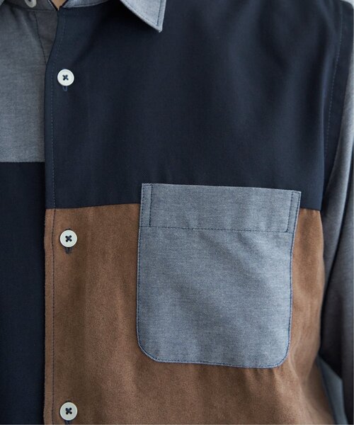 ikka(イッカ)の「7分袖ブロックス スエード調切り替えシャツ(シャツ/ブラウス・メンズ・ネイビー/ホワイト・L/M/S/XL)」の17枚目の写真