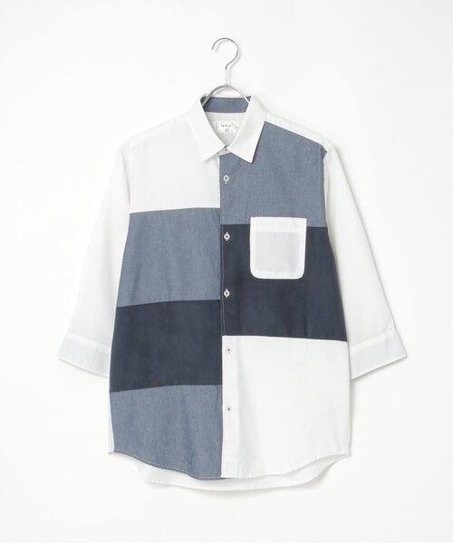 ikka(イッカ)の「7分袖ブロックス スエード調切り替えシャツ(シャツ/ブラウス・メンズ・ネイビー/ホワイト・L/M/S/XL)」の19枚目の写真