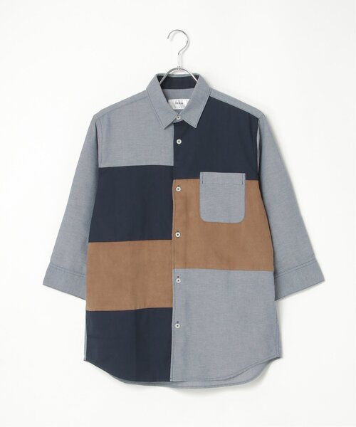 ikka(イッカ)の「7分袖ブロックス スエード調切り替えシャツ(シャツ/ブラウス・メンズ・ネイビー/ホワイト・L/M/S/XL)」の20枚目の写真