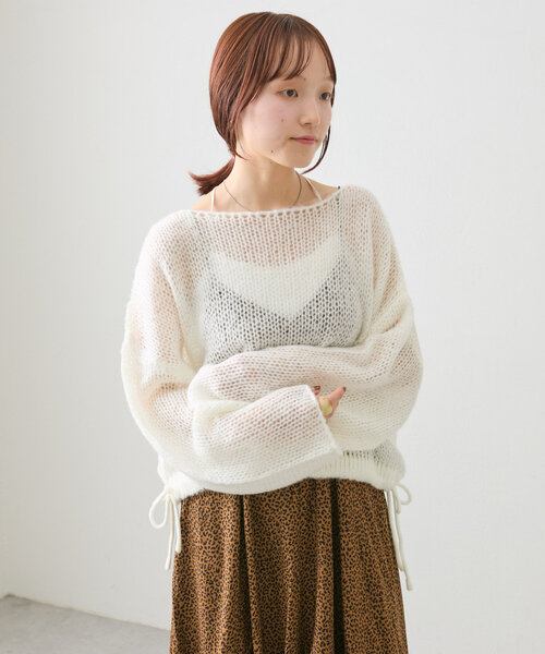 w closet（ダブルクローゼット）の「裾リボンシアーニット（ニット/セーター・レディース・レッド/ブルー/オフホワイト/グレー・FREE）」の5枚目の写真