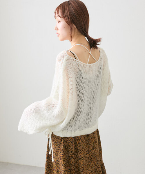 w closet（ダブルクローゼット）の「裾リボンシアーニット（ニット/セーター・レディース・レッド/ブルー/オフホワイト/グレー・FREE）」の6枚目の写真