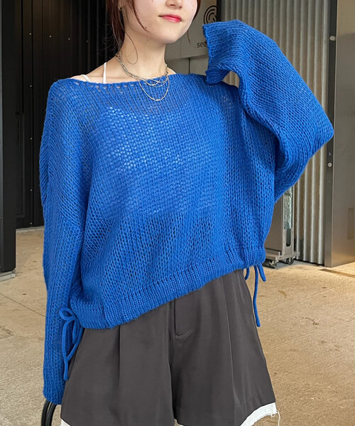 w closet（ダブルクローゼット）の「裾リボンシアーニット（ニット/セーター・レディース・レッド/ブルー/オフホワイト/グレー・FREE）」の16枚目の写真