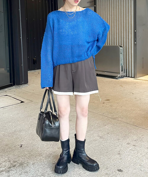 w closet（ダブルクローゼット）の「裾リボンシアーニット（ニット/セーター・レディース・レッド/ブルー/オフホワイト/グレー・FREE）」の19枚目の写真