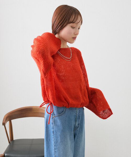 w closet（ダブルクローゼット）の「裾リボンシアーニット（ニット/セーター・レディース・レッド/ブルー/オフホワイト/グレー・FREE）」の21枚目の写真