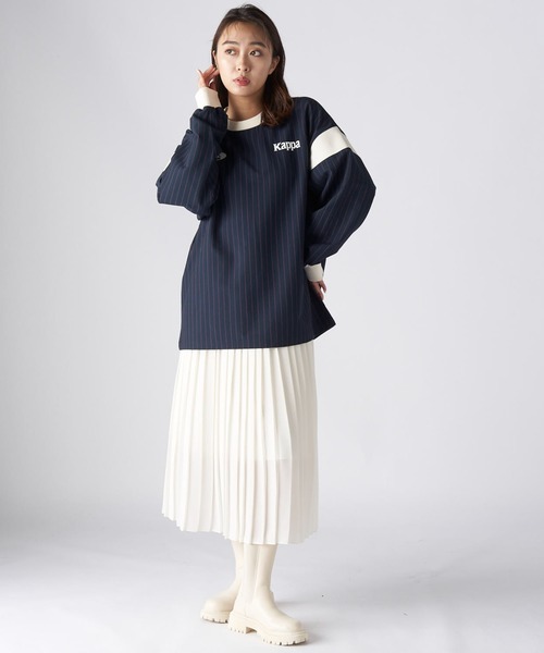 tシャツ 「Kappa」AUTHENTIC　フットボールルック　ロングTシャツ　ピンストライプ レディース Kappa tシャツ 「Kappa」AUTHENTIC フットボールルック ロングT