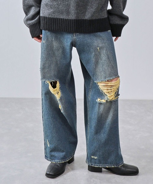 【セール】ダメージデニムパンツ（デニムパンツ）｜JUNRED（ジュンレッド）