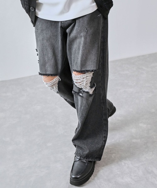 JUNRED（ジュンレッド）の「ダメージデニムパンツ（デニムパンツ・メンズ・ダークブラウン/ブラック/ネイビー・S/M/L）」の2枚目の写真