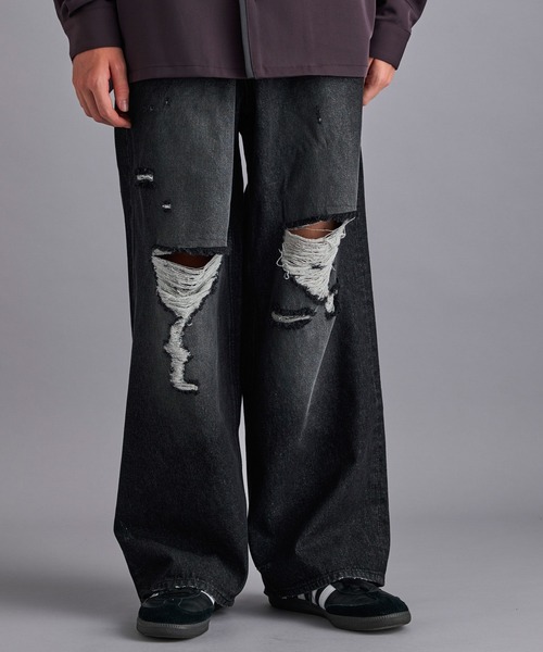 JUNRED（ジュンレッド）の「ダメージデニムパンツ（デニムパンツ・メンズ・ダークブラウン/ブラック/ネイビー・S/M/L）」の5枚目の写真