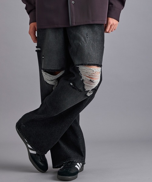 JUNRED（ジュンレッド）の「ダメージデニムパンツ（デニムパンツ・メンズ・ダークブラウン/ブラック/ネイビー・S/M/L）」の6枚目の写真