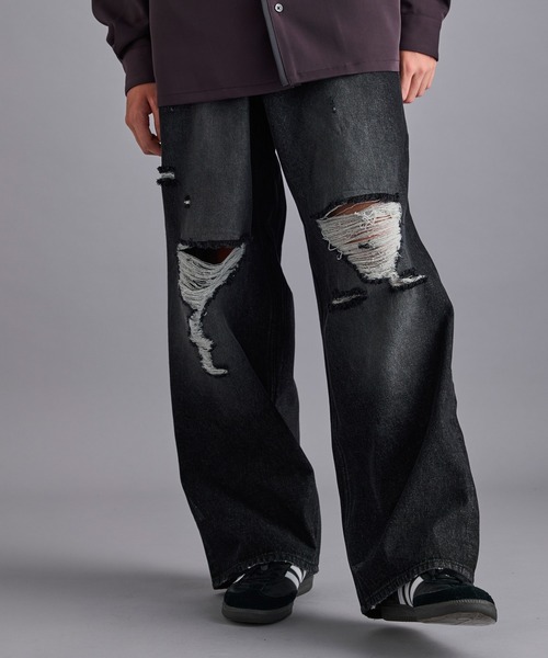 JUNRED（ジュンレッド）の「ダメージデニムパンツ（デニムパンツ・メンズ・ダークブラウン/ブラック/ネイビー・S/M/L）」の7枚目の写真