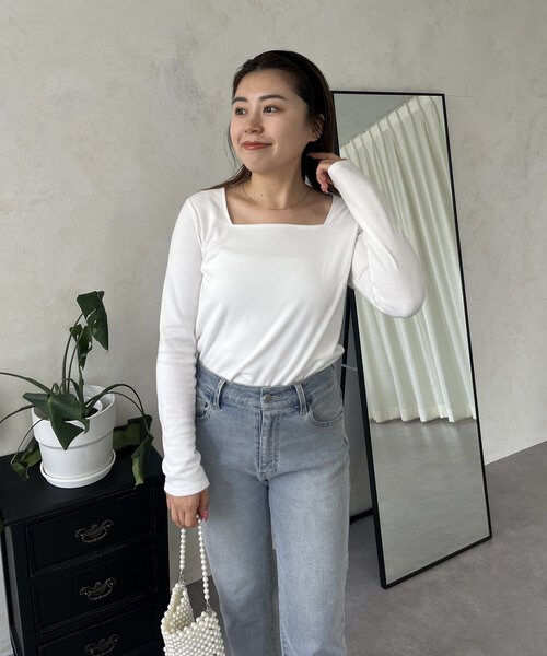 prose verse(プロズヴェール)の「【MOMO】スクエアネックロンT(Tシャツ/カットソー・レディース・ブラック/オフホワイト・LARGE/MEDIUM)」の4枚目の写真