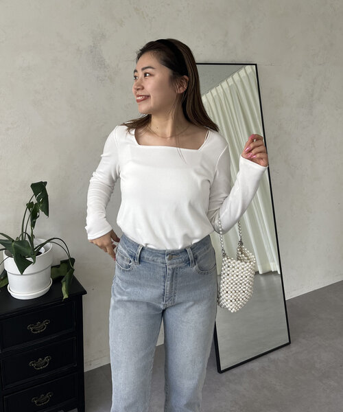 prose verse(プロズヴェール)の「【MOMO】スクエアネックロンT(Tシャツ/カットソー・レディース・ブラック/オフホワイト・LARGE/MEDIUM)」の6枚目の写真