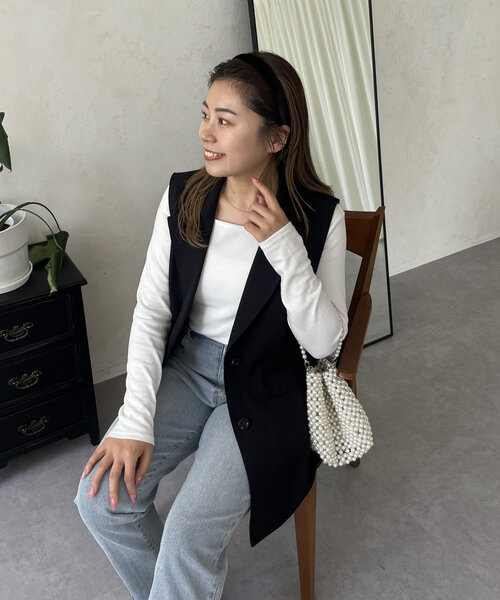 prose verse(プロズヴェール)の「【MOMO】スクエアネックロンT(Tシャツ/カットソー・レディース・ブラック/オフホワイト・LARGE/MEDIUM)」の8枚目の写真