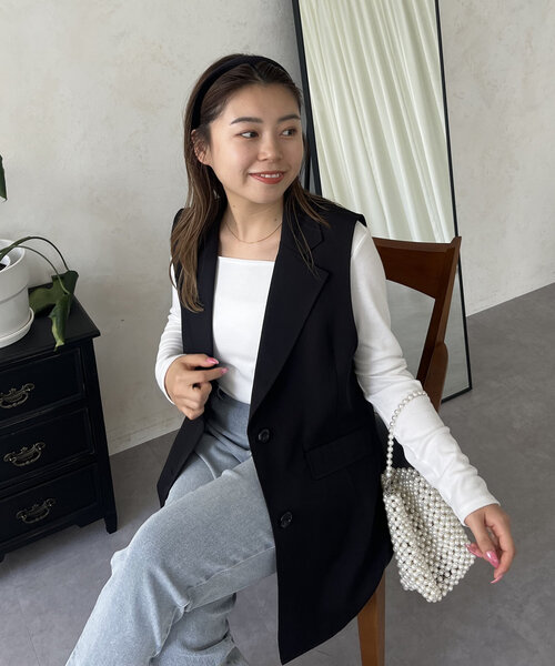 prose verse(プロズヴェール)の「【MOMO】スクエアネックロンT(Tシャツ/カットソー・レディース・ブラック/オフホワイト・LARGE/MEDIUM)」の10枚目の写真