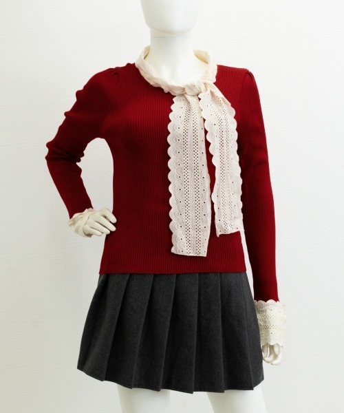Miniministore(ミニミニストア)の「ニットトップス 刺しゅうレース ボウタイ(ニット/セーター・レディース・ブラウン/ホワイト/ワインレッド/ブラック・FREE)」の13枚目の写真