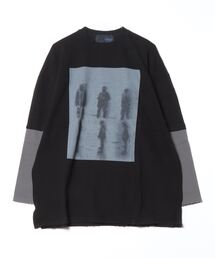 Never mind the XU / Chikashitsu+ | 韓国ファッション nmtc + エヌエムティーシープラス bi-color layered long sleeve tee バイカラーレイヤードロングスリーブTシャツ プリントTシャツ ロンT オーバーサイズ グラフィックTシャツ 長袖Tシャツ 韓国ストリート ストリートファッション(Tシャツ/カットソー)