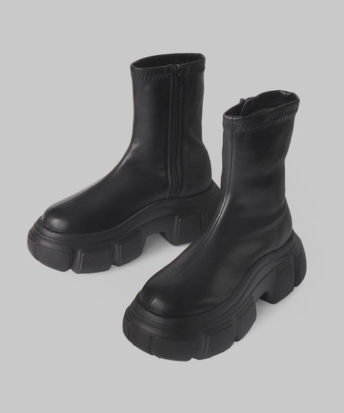 minia（ミニア）の「クラウドソールストレッチブーツ / 厚底ブーツ（ブーツ・レディース・ブラック/シルバー系/アイボリー・22.5cm/24.5cm/23.5cm）」の5枚目の写真