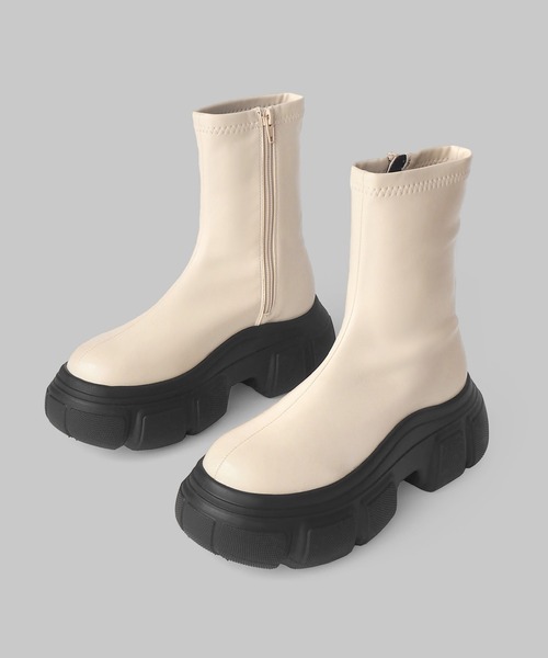 minia（ミニア）の「クラウドソールストレッチブーツ / 厚底ブーツ（ブーツ・レディース・ブラック/シルバー系/アイボリー・22.5cm/24.5cm/23.5cm）」の6枚目の写真