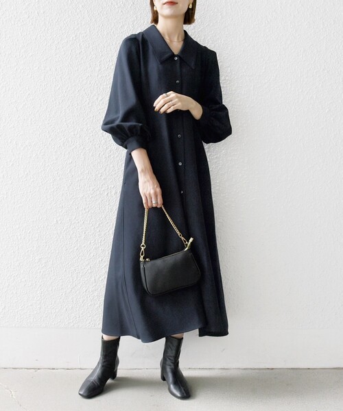 SHIPS any（シップス エニィ）の「【WEB限定】SHIPS any:〈洗濯機可能〉シャーク フラットカラー パフスリーブ ワンピース（シャツワンピース・レディース・グレー/ネイビー・ONE SIZE）」の9枚目の写真