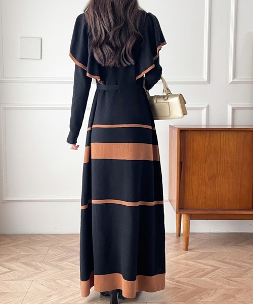 配色ショルーフリルニットワンピース（ワンピース）｜ECLIN（エクラン）