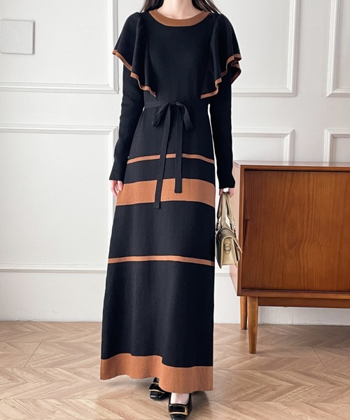 配色ショルーフリルニットワンピース（ワンピース）｜ECLIN（エクラン）