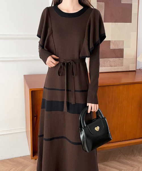 配色ショルーフリルニットワンピース（ワンピース）｜ECLIN（エクラン）