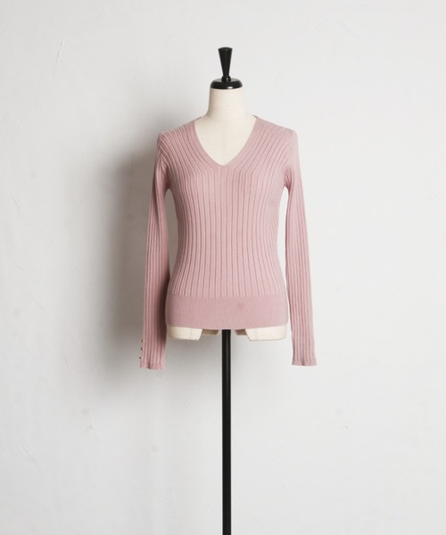 tocco closet(トッコ クローゼット)の「【ZOZO限定】スリーブハートボタンVネックリブニット(ニット/セーター・レディース・グレイッシュブルー/アイボリー/ブラック/ブラウン/ピンク・M)」の13枚目の写真