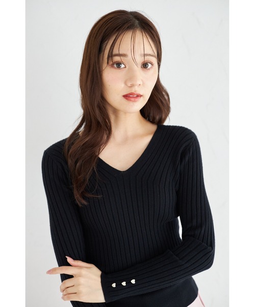 ZOZO限定】スリーブハートボタンVネックリブニット（ニット/セーター