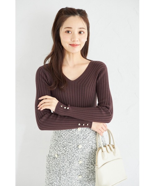 ZOZO限定】スリーブハートボタンVネックリブニット（ニット/セーター