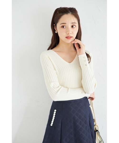 ZOZO限定】スリーブハートボタンVネックリブニット（ニット/セーター