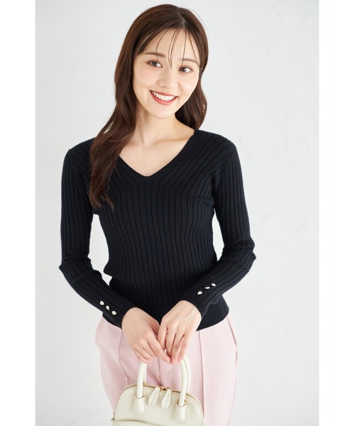 ZOZO限定】スリーブハートボタンVネックリブニット（ニット/セーター