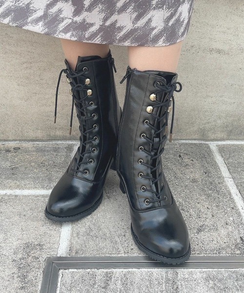 an another angelus(アンアナザーアンジェラス)の「レトロヒールレースアップブーツ/ananotherangelus(ブーツ・レディース・ブラウン/ブラック・L/M/S)」の3枚目の写真