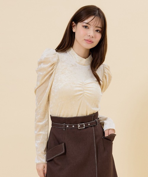 REDYAZEL（レディアゼル）の「ベロアチュールトップス（Tシャツ/カットソー・レディース・ピンク/グレー/オフホワイト/ホワイト・FREE）」の7枚目の写真