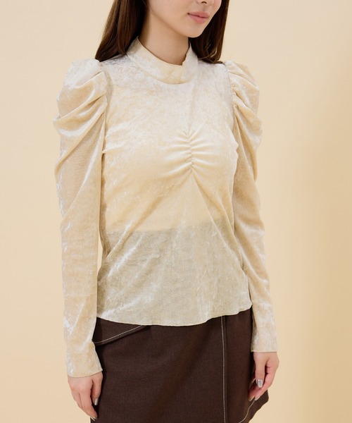 REDYAZEL（レディアゼル）の「ベロアチュールトップス（Tシャツ/カットソー・レディース・ピンク/グレー/オフホワイト/ホワイト・FREE）」の12枚目の写真