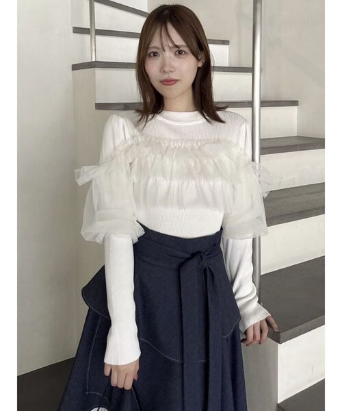 dazzlin（ダズリン）の「ティアードドッキングニットトップス（ニット/セーター・レディース・ブラック/グレー/オフホワイト・FREE）」の14枚目の写真