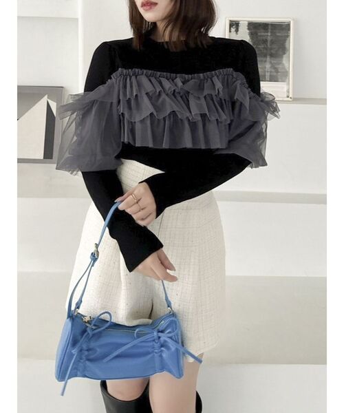 dazzlin（ダズリン）の「ティアードドッキングニットトップス（ニット/セーター・レディース・ブラック/グレー/オフホワイト・FREE）」の5枚目の写真