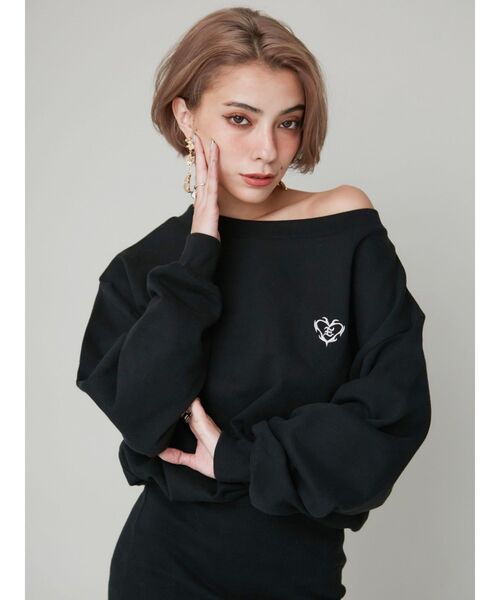 EVRIS（エヴリス）の「ワンポイントスウェットオフショルミニワンピース（ワンピース・レディース・ホワイト/ブラック/グレー・FREE）」の4枚目の写真