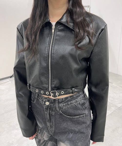 Figments（フィグメンツ）の「クロップドシングルライダースジャケット（ライダースジャケット・レディース・ブラック/キャメル・FREE）」の7枚目の写真