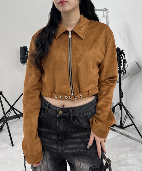 Figments（フィグメンツ）の「クロップドシングルライダースジャケット（ライダースジャケット・レディース・ブラック/キャメル・FREE）」の13枚目の写真