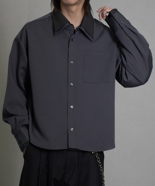 welise(ウェライズ)の「【welise/ウェライズ】リッチドレープスムース×TRストライプ フェイクレイヤード ドッキングシャツ(シャツ/ブラウス・メンズ・チャコールグレー/ブラック/ライトグレー・L/M)」の2枚目の写真