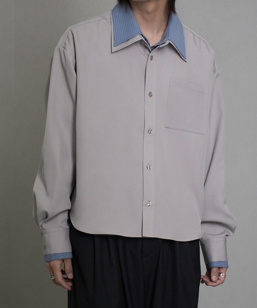 welise(ウェライズ)の「【welise/ウェライズ】リッチドレープスムース×TRストライプ フェイクレイヤード ドッキングシャツ(シャツ/ブラウス・メンズ・チャコールグレー/ブラック/ライトグレー・L/M)」の3枚目の写真